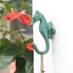 Cast Iron Seahorse Wall Hook Nautical Coastal Bathroom Hook Rustic Verdigris